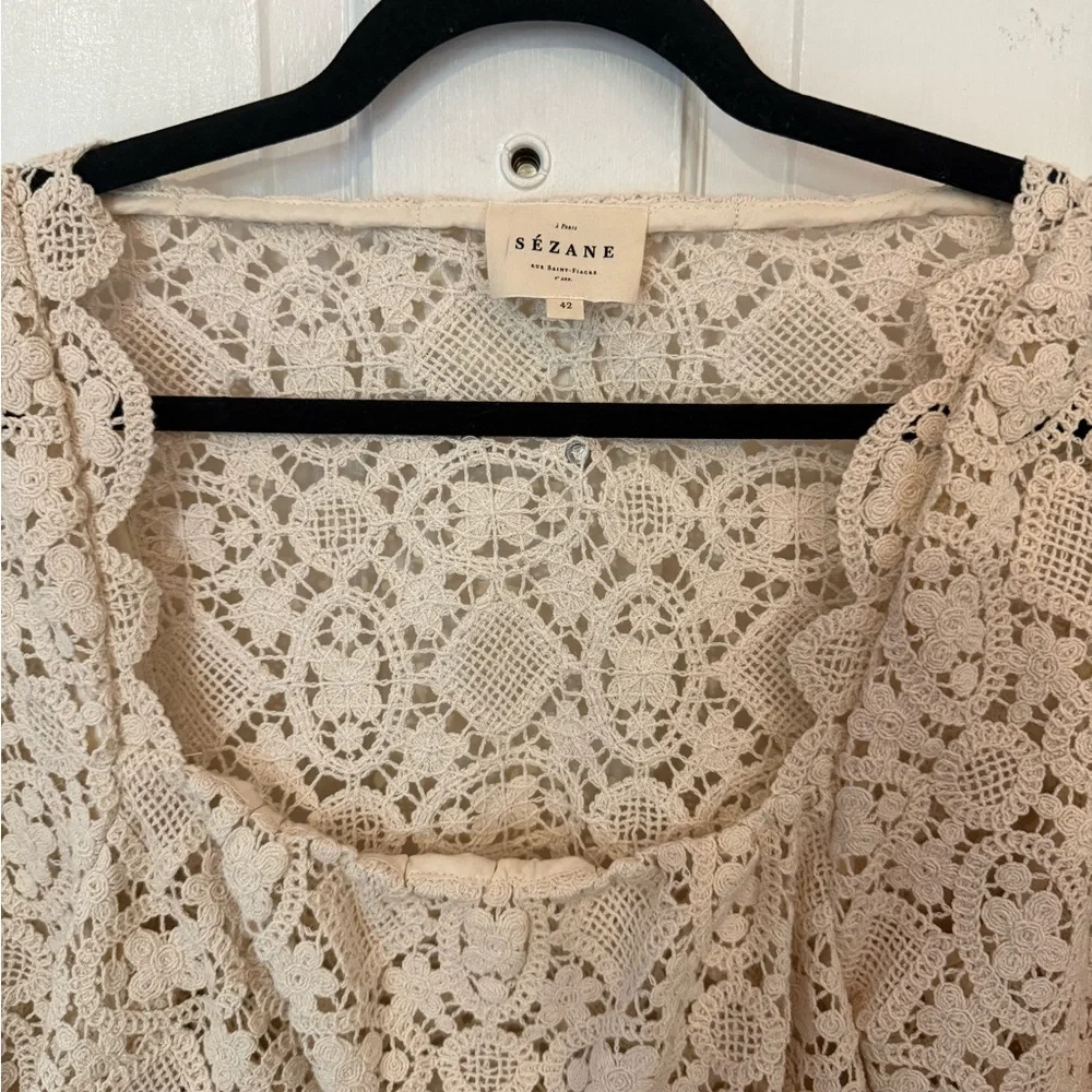 Sezane Cream Lace Women's Top - Picture 3 of 7